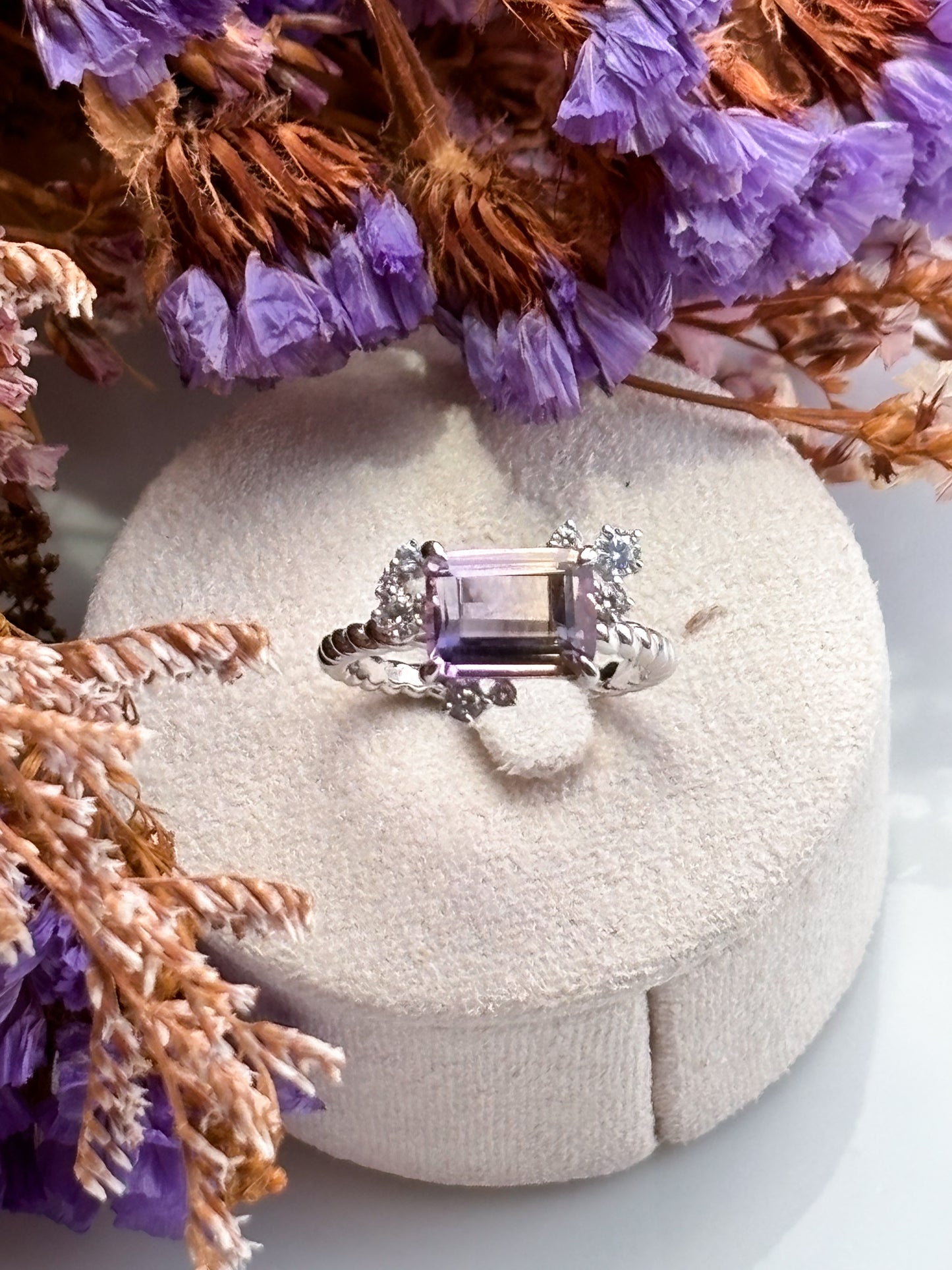 <PreOrder> with Moissanites white gold plated sterling silver Ring