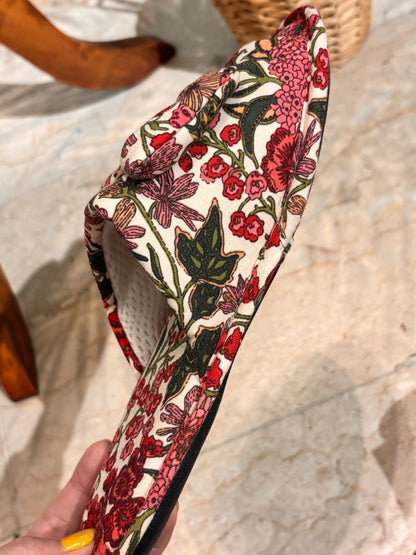 Red floral slippers