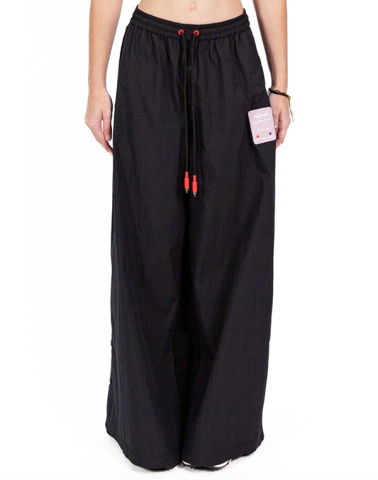 Drawstring Mixed Fabric Pants Long